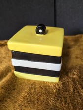 Liquorice Allsorts Ceramic Cookie Storage Jar yellow Black White 4.5In-4in Tall