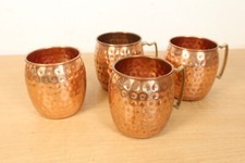 Copper Moscow Mule Mug x4 Indian Handmade Cups Brass Handle Hammered Ayurveda
