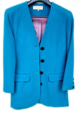 NEW PATSY SEDDON TURQUOISE BLUE COAT/JACKET, COLLARLESS,SHOULDER PADDED & LINED