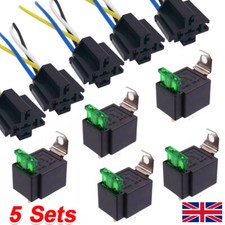5 x 12V Automotive On/Off Fused Relay 30A 4-Pin with Holder Sockets
