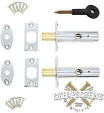 CHROME Door Security Rack Bolt Mortice Bolt Pack of 2 Bolts, key, screws 60mm