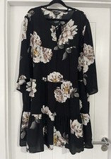 Simply Be Floaty Black Floral Long Top Or Short Dress - Size 26
