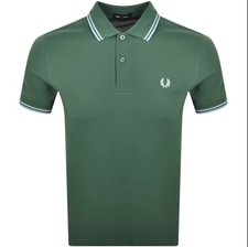 FRED PERRY TWIN TIPPED PIQUE COTTON POLO SHIRT SPORT GREEN L RRP £80 BNWT