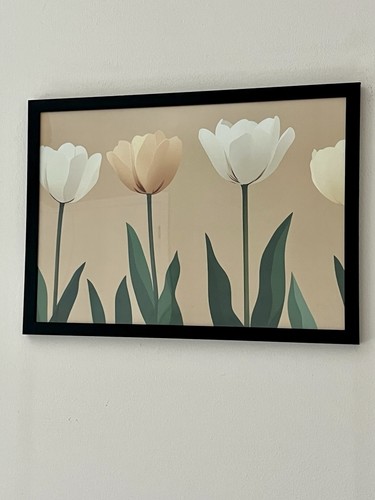 Framed neutral tulip art - tulip, print