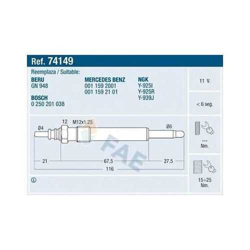 Fae 74149 glow plug - plug, for