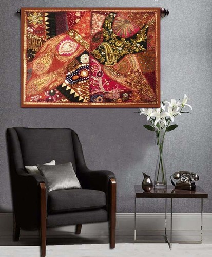 Cotton throw tapestry - tapestry, beaded