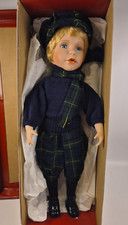 Vintage Kim-Puppe Porcelain Doll "Victor" Blonde Boy Navy Check 17"