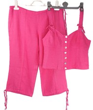 Carpe Diem Women's 100% Linen Pink Crop Corset Top &Capri Pants Set Size 12 (40)