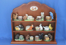 Franklin Mint "Forest Friends" novelty egg cup set (x12) with display stand