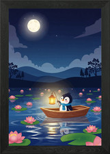 Penguin boat night Framed Wall