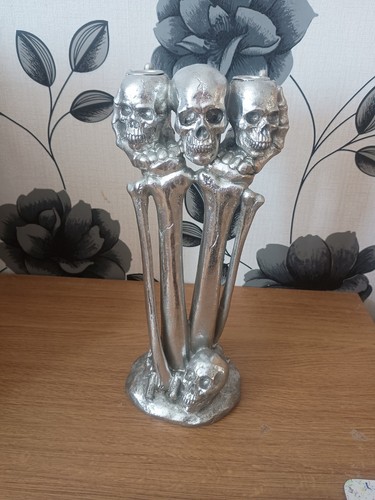 Halloween silver skull bones - silver, &