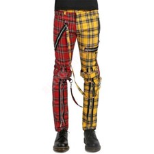 Blink Sports Men’s Gothic Punk Split Leg Plaid Trousers with Bondage Straps Pant