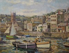 Gilbert Gee Original Oil Painting Boats At St Ives Cornwall Vintage Cornish Art