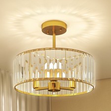 HOMCOM Semi Flush Mount Modern Crystal Chandelier Ceiling Light, Gold Tone