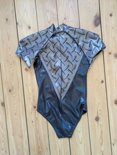 Metallic/futuristic/robotic grey zip leotard with shoulder covers, size 2 (8-10)