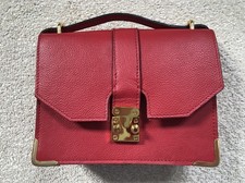 Topshop Red Leather Satchel Handbag With Shoulder Strap And Gold Furnishings