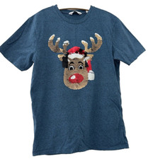 NEXT.  BLUE MARL JERSEYSEQUIN CHRISTMAS T SHIRT.  SIZE SMALL