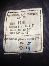 Original Civil Defence C.D.29 Women's Battledress Trousers dated 1956 Size 12B