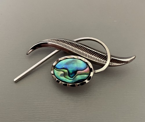 Silver tone abalone paua shell - tone,
