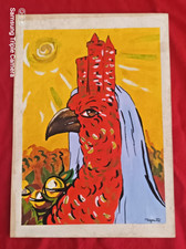 René Magritte painting on old paper signed stamped vintage