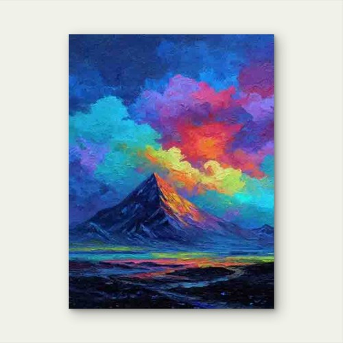 Neon volcano eruption - volcano, painting