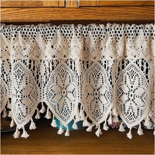 Rustic Crochet Lace Kitchen Window Curtain Valance Cafe Tiers Farmhouse Decor