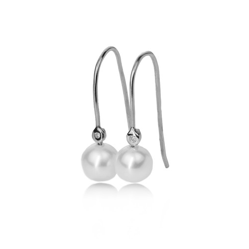 Pearl diamond dangle earrings - pearl,