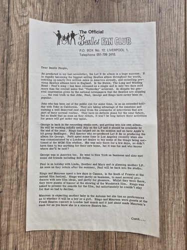 Original 1970 beatles fan club - beatles,