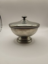 Antique French Pewter Sugar Bowl with Lid Hallmarked Crown And Fleur de Lis