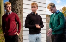 Mens Knitted Jumper Cotton Smart V-Neck with Mock Shirt Collar Insert S-6XL