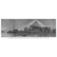 NEW YORK Electric Light at Hell Gate - Antique Print 1885
