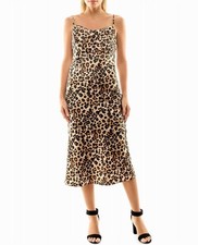 Nicole Miller Gabriella Satin Midi Slip Dress Leopard