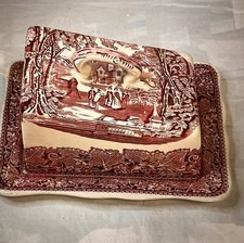 Vintage Mason's Vista Red Ironstone Cheese Butter Lidded Dish Collect CW11