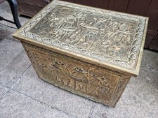 Antique Art Deco Brass Coal Box Tavern