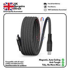 Magnetic Auto Tidy Charging Cable Cord Coil Braided USB-C Samsung Google - 1M