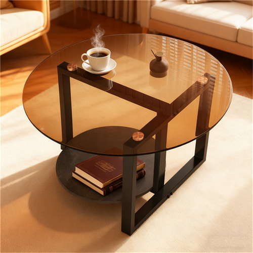 Dual tier brown round coffee - dual,