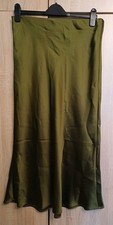 BNWoT Next Women's Skirt Olive Green Satin Polyester Long Maxi Size 14 PETITE 
