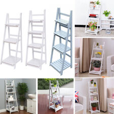 3/4 Tier Ladder Shelf Storage Shelving Unit Wooden Bookcase Plant Display Stand