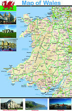 Wales Map Educational Poster Wall Chart - Cymru - A2 A3 A4 Laminated Available
