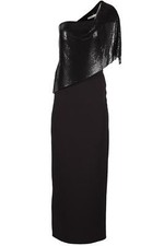 SAFIYAA BLACK CHAINMAIL AND CREPE MAXI DRESS UK 10