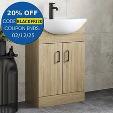 Bathroom Vanity Unit Basin Sink Single Tap Hole Freestanding 560mm Oak Effect