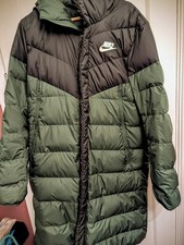 Long Nike Insulated Puffer Winter Coat Green Black - Medium Men's