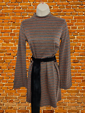 ZARA MEDIUM ORANGE / GREY LONG SLEEVE DRESS BELTED HIGH NECK SHIFT 70's