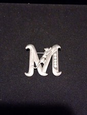 Letter M JJ Jonette Cat Brooch Vintage Pewter Signed Piece