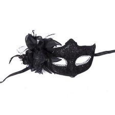 Black Deluxe Fancy Dress Masquerade Lace Mask with Sequins & Flowers - Aletta