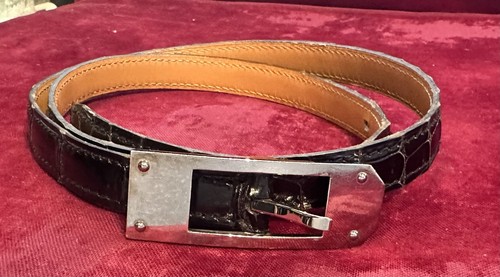 Hermes black croc skin belt - hermes,