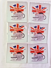 Set of 6 London Glass Square Coasters Drinks 10cm x 10cm Tea Coffee