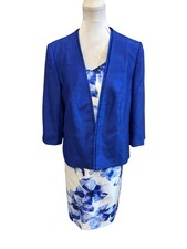 Jacques Vert Blue White  Shantung Dress + Jacket 18 Bnwot