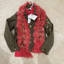 Pampolina Olive Green Corduroy Blazer Jacket Boutique Embroidered Sz 8 New