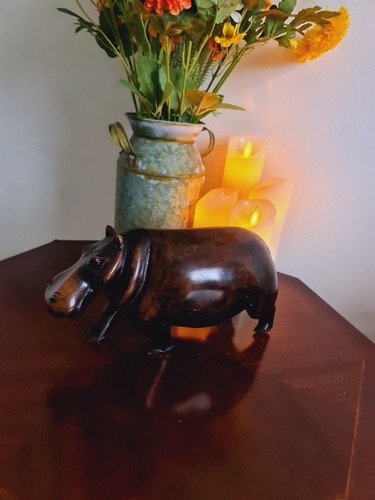 Vintage wooden hippo - wooden,